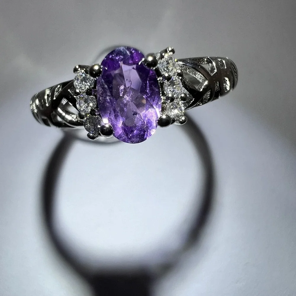 Adjustable Dainty Amethyst Ring Boho Crystal Jewelry Size 5.5 Stackable‎ Ring